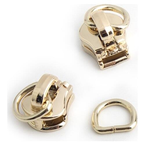 100sets 5 colors #5 metal teeth zipper head +1/4 inch D ring apparel bags,purse zipper sliders zips ends