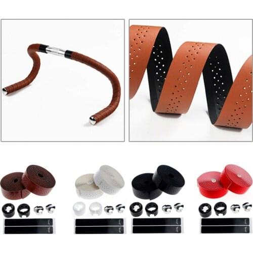 2 Pcs Bike Cycling Road Bike Sports Handlebar Tape Faux Leather Wrap +2 Bar Plug