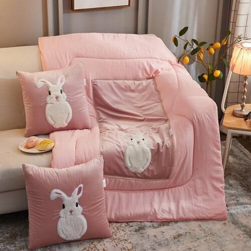2 In 1 Cartoon Cushion Throw Blanket for Sofa Bench Chair Portable Durable Airplane or Car Blankets