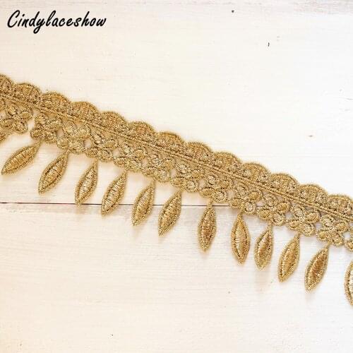 2 Yards 5.5cm Wide Gold Trims Ribbon For Wedding Dress Lace Fabric Clothes Sewing Lace Trimmings Fringe Lace Appliques Motif DIY