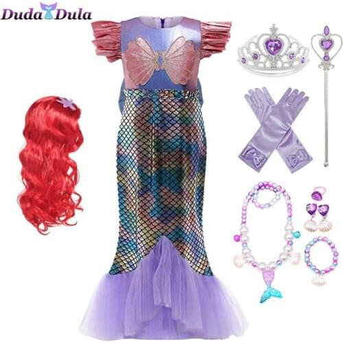 2020 Princess Ariel Dress Little Mermaid Kids Halloween Fancy Costume Children Carnival Birthday Party Clothes Summer Dress Up