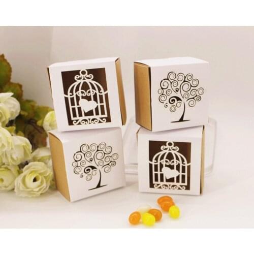 50pcs Wedding candy boxes laser engraving creative gift box European kraft paper cage love tree candy boxes