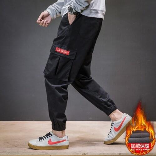 Fall/winter slim fit plus velvet padded casual pants men Korean show season new mens overalls toe