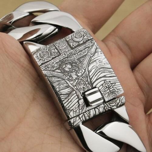 Deep-Engraved-Stainless-Steel-Jesus-Crucifix-Cross-Mens-Biker-Bracelet-5D201A