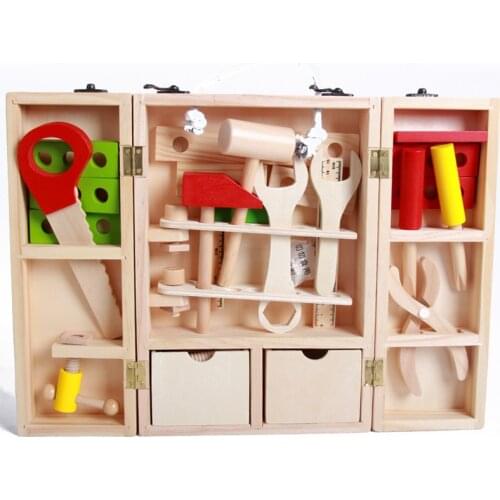 Baby wooden Tool toy kids handle tool box games Learning Educational Wooden Tool Toy Screw assembly garden toys for children boy