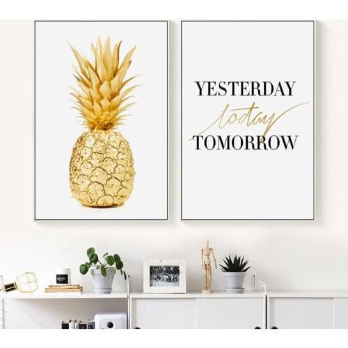 Elegant Gold Pineapple Simple Canvas Painting On The Wall Art Print Poster Picture Home Decoration
