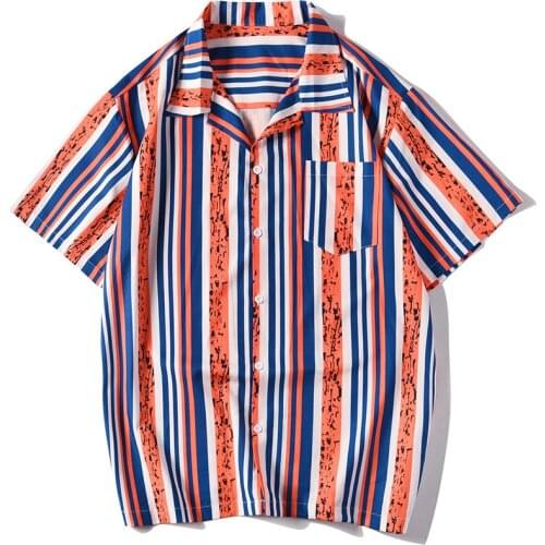 Leviortin Summer Hawaiian Men Shirts Short Sleeve Work Striped Print Blouse Men Casual Button Up Top Camisas de hombre