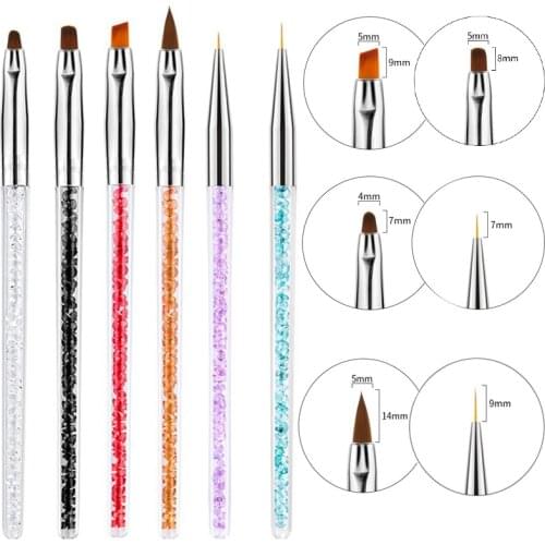 Nail Art Carving Brush Manicure Tool Orange Black Blue Pink Purple Red Crystal Diamond Handle UV Acrylic Gel Carving Glitter Pen