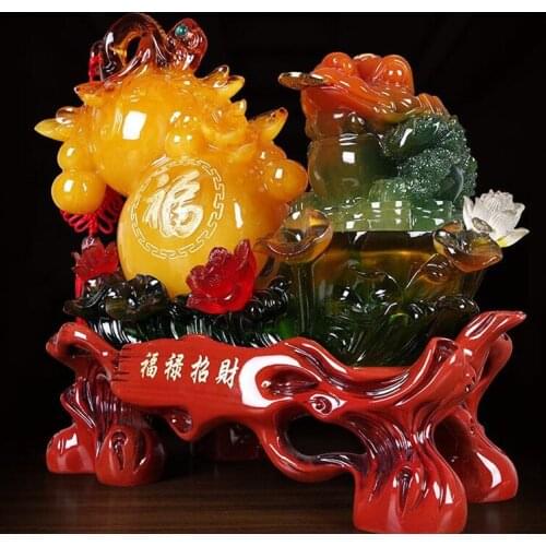 CHINESE RESIN GOURD GOLDEN TOAD FIGURINES ORNAMENTS SCULPTURE CRAFTS LUCKY WEALTH DESKTOP HOME DECOR ACCESSORIES BEST GIFTS