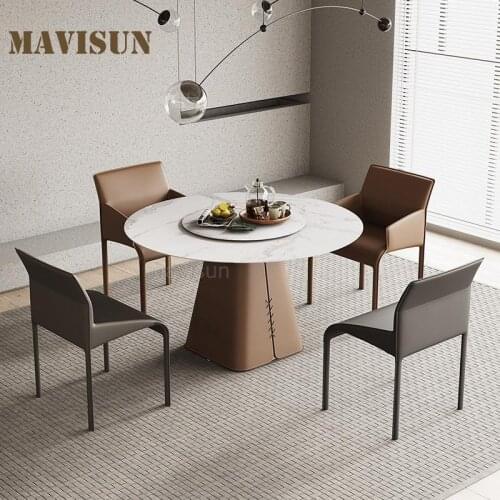 Classical Dining Table And Chairs Combination For 6 People Italian Minimalist Style Circle Table Small Apartment Furniture
