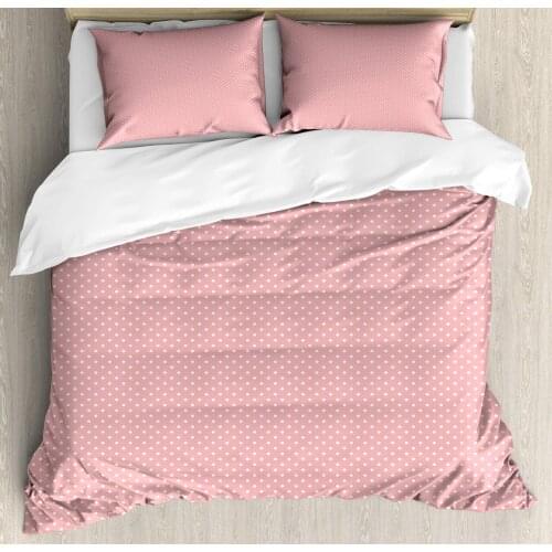 Pink Polka Dots Duvet Cover Set Design with and Retro and Repetitive Composition 3 Piece Bedding Set Pale Pink and White