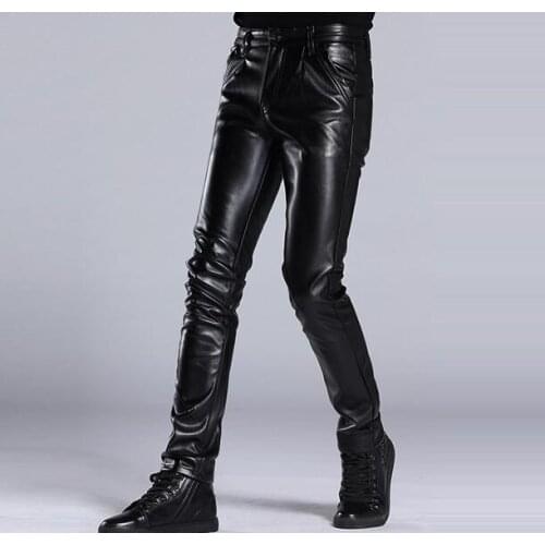 Leather pants men tight trousers pantalones hombre cargo motorcycle pants for men 2020 spring and autumn fashion pantalon homme