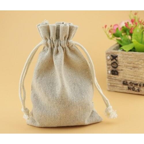 50pcs 10x14cm / 3.93" x5.51" Plain color burlap drawstring bags linen cotton bags wedding party candy Christmas gift bags