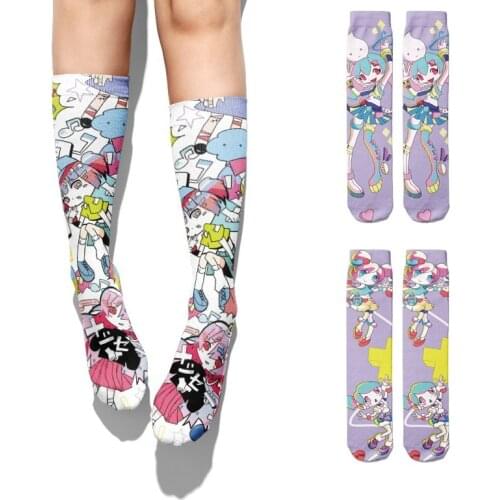 Cute Cartoon Girls Printed Long Socks Unisex Kawaii Funny Harajuku Socks Casual Cotton Compression Thigh High Socks for Female