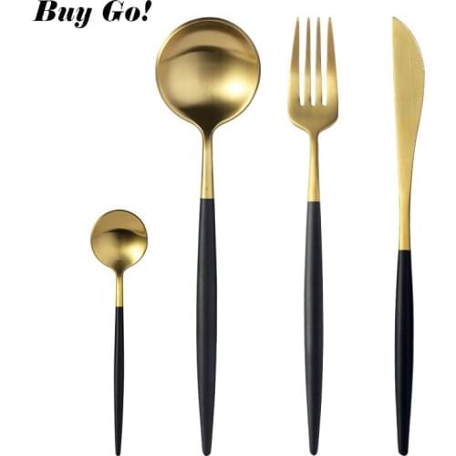 16PCS Stainless Steel Flatware Set Luxury Cutlery Set Gold Restaurant Dinnerware Knife Fork Spoon Set Service For 4 Tableware