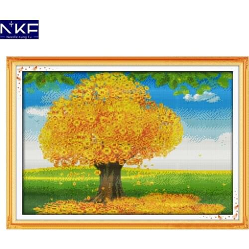 NKF Money tree scenery style embroidery kits modern designs Christmas cross stitch charts for home decoration