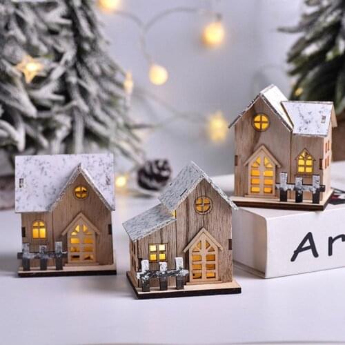 New Christmas Decoration Luminous Wooden House Merry Tree DIY Ornaments Christmas Home Christmas Decoration W8O3
