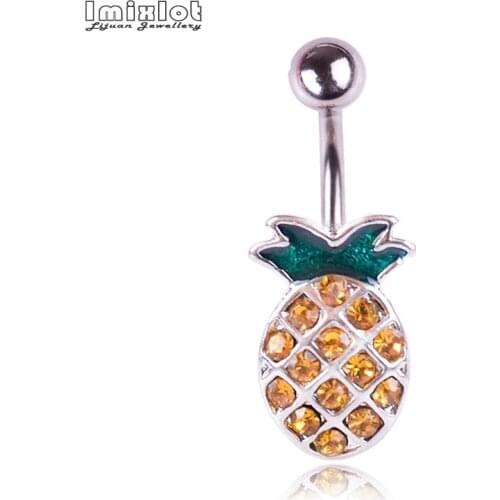 Sexy Women Enamel Pineapple Navel Piercing Belly Button Body Jewelry Crystal Rhinestone Fruit Navel Ring Jewelry