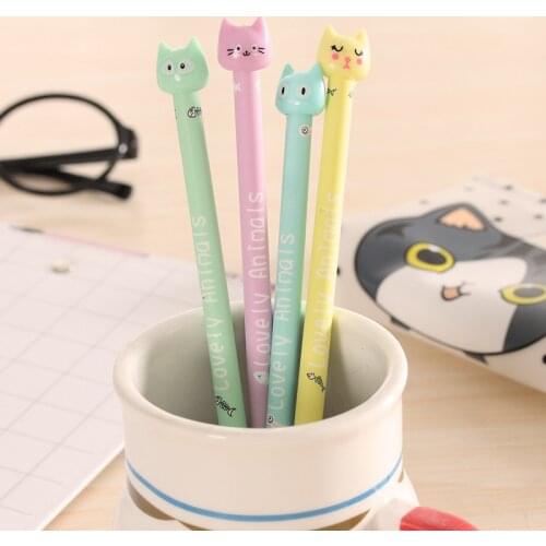 0.38mm Cute Kawaii Cartoon Cat Plastic Gel Pens Lovely Candy Color Pen For Kids Gift School Supplies