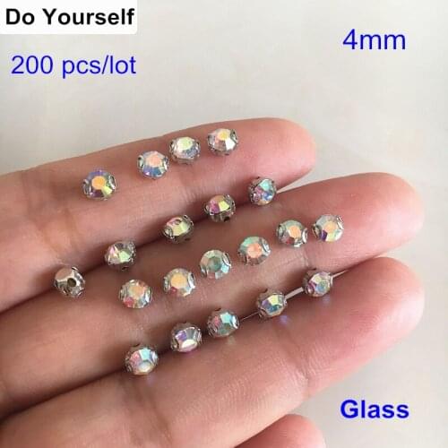 200pcs 4mm Multicoloured Glass Sewing On Beads For Garments Decoration,Crystal Glass Sewing Beads For Wedding Dress,Shoes Deco