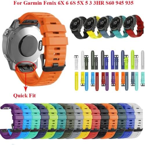 26 22MM Quick Fit Watchband Strap for Garmin Fenix 6X 6 6S 5 5X 3 3 HR Watch Silicone Quick Release Easyfit Wrist Band Strap