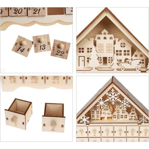 Christmas Snowman Wooden Advent Calendar Countdown Decor 24 Drawers w/ LED Light L4MB