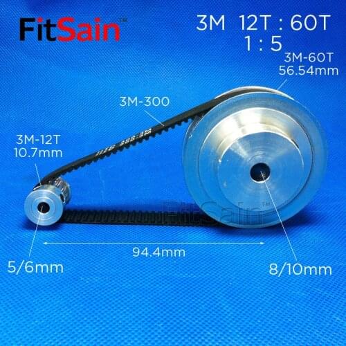FitSain-3M 12T: 60T 1:5 pulley synchronous wheel reduction bandwidth 10 timing belt hole 5-6-8-10mm