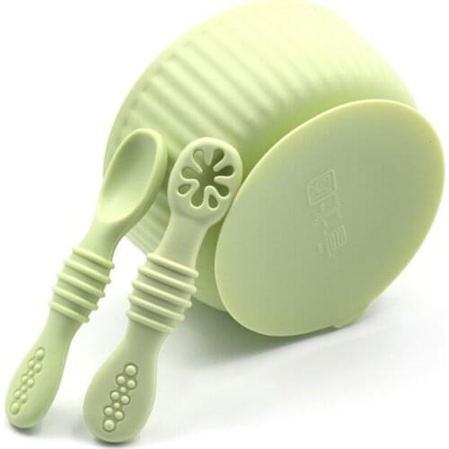 New Silicone Baby Feeding Suction Bowl Tableware Waterproof Spoon Non-Slip BPA Free Silicone Dishes Pre Spoon for Baby Bowl