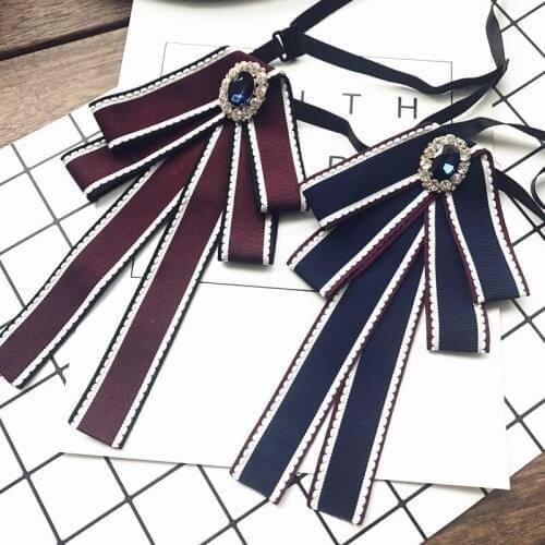 Handmade Rhinestone Crystal Pearl Strip Fabric Pearl Shirt Pin Neck Bow Tie Bowknot Costume Accessory Fashion Party Jewelry