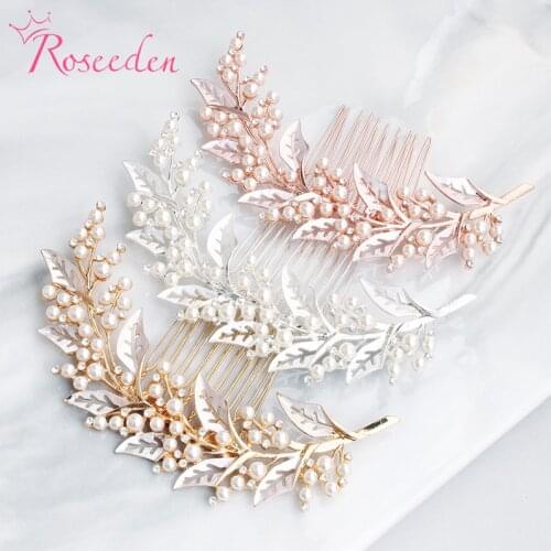 Wedding Hair Comb Rhinestone Headdress Crystal Leaves Gold Rose Gold Silver Color Headpiece For Bridesmaid Bride Jewelry RE3493