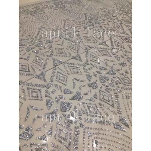 Stock 5yards luxury th011 # silver color sexy hand print glitter mesh tulle lace fabric for occasion/ sawing wedding dress
