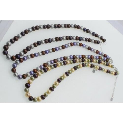 Wow! freshwater pearl multicolor 7-8mm AA near round necklace 18" nature FPPJ wholesale beads