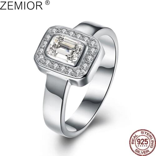 ZEMIOR Simple Rings For Women Sterling Silver 925 Jewelry Geometry Watch Square Cubic Zirconia Ring Birthday Gift To Girlfriend