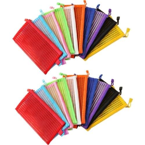 PPYY-20 Pack 10 Colors Zipper Mesh Pouch, Pencil Pouch Pen Bag Multipurpose Travel Bags For Office Supplies Cosmetics Travel
