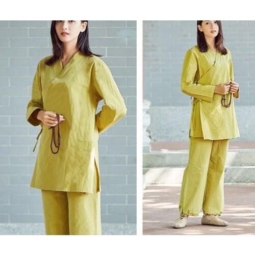 3color women high quality cotton&linen yoga suits tai chi taiji clothing chinese style zen lay meditation uniforms