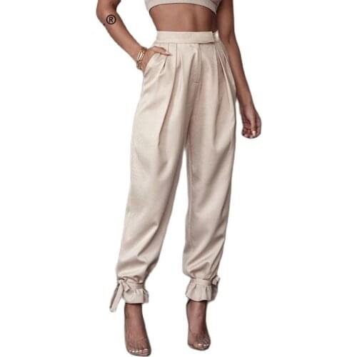 Womens trousers plain color loose casual office street 2021 spring and autumn elastic waist casual pants