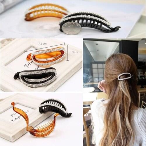 1Pc Full Rhinestone Banana Hairpins Hair Clips crystal Fashion Headwear Hair Accessories Women Girl Ponytail Holder Barrettes