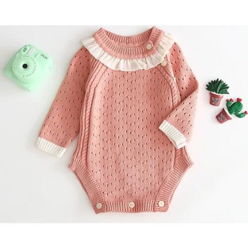 2021 Spring Toddler Kids Spring Infant Lovely Knitting Romper High Quality Baby Girls Knitted Romper Girls Cute Crochet Rompers