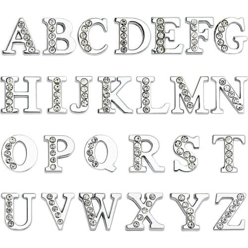 26Pcs/Lot Slide Letters For Bracelet Making 8mm A-Z Half Rhinestone Slide Letter Charms DIY Pet Collar Keychain Necklace Gift