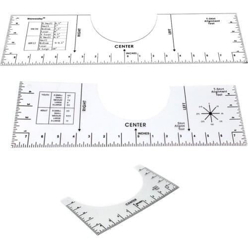 3Pcs T-shirt Guide Ruler Rround Neck Calibration Centering Tool PVC Tshirt Ruler for Heat Press Light