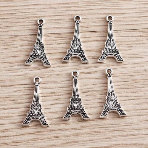 30pcs 10*18mm Sign Paris Eiffel Tower Charms Pendants Making Alloy Tibetan Silver Color Charms Handmade Crafts DIY for Jewelry