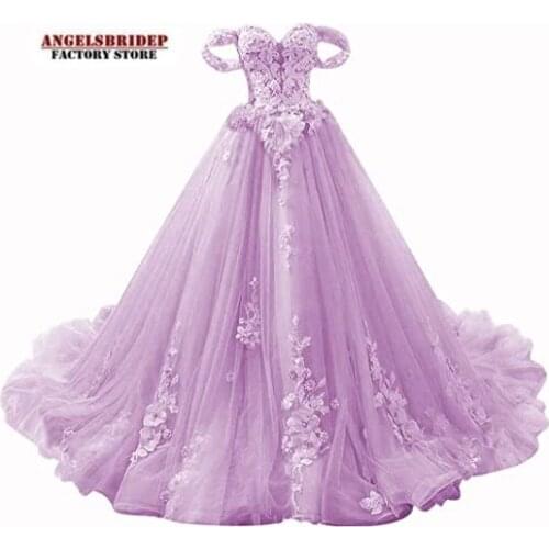 Angelsbridep Sweetheart Ball Gown Quinceanera Dresses Off-Shoulder Handmade Flower Tulle Sweet 16 Princess Party Birthday Gowns