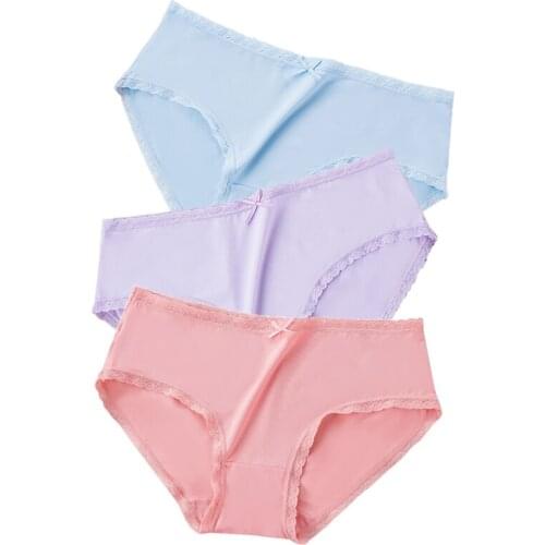 Seamless Panties Women Sexy Lace Thong Ice Silk Lingerie Panty Cute Bow Briefs Cotton Crotch Girls Traceless Low-Rise Underwear