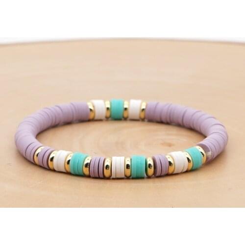 Go2Boho Polymer Clay Bracelet Women Jewelry Vinyl Heishi Disc Beads Summer Beach African Pulseras Handmade Elastic Bracelets