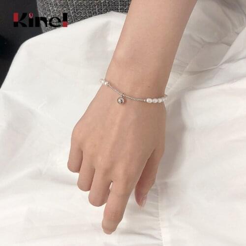 Kinel 100% 925 Real Sterling Silver Fashion Natural Pearl Bracelet 18cm Wedding Party Girls Lady Gift Bridesmaid Fine Jewelry