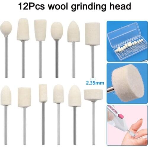 12Pcs Wool Felt Mounted Polishing Buffing Wheel 2.35mm Shank Grinding Head For Dremel Drill Rotary Tool Nail Metal Polishing