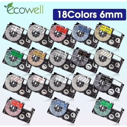 Ecowell Label Tape XR-6X XR-6WE XR 6WE for Casio XR-6RD XR-6BU XR-6YW XR-6GN 6mm printer ribbon for Casio KL-60 KL-60SR Printer