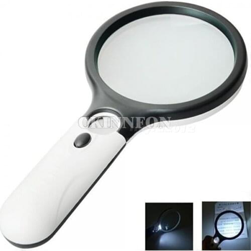 DHL 100PCS 3 LED 45X Light Handheld Magnifier Magnifying Reading Glass Lens Jewelry Loupe