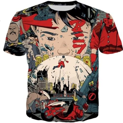Akira Kaneda Neo Tokyo Anime 3D Printed T-shirt Crewneck 2021 Summer Harajuku Fashion Men Short Sleeve Pullover Casual Shirts