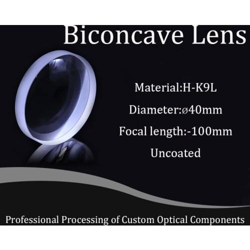 H-K9L Material Double-concave Lens Diameter 40mm, Focal Length-100mm Mirror Optical Glass Lens